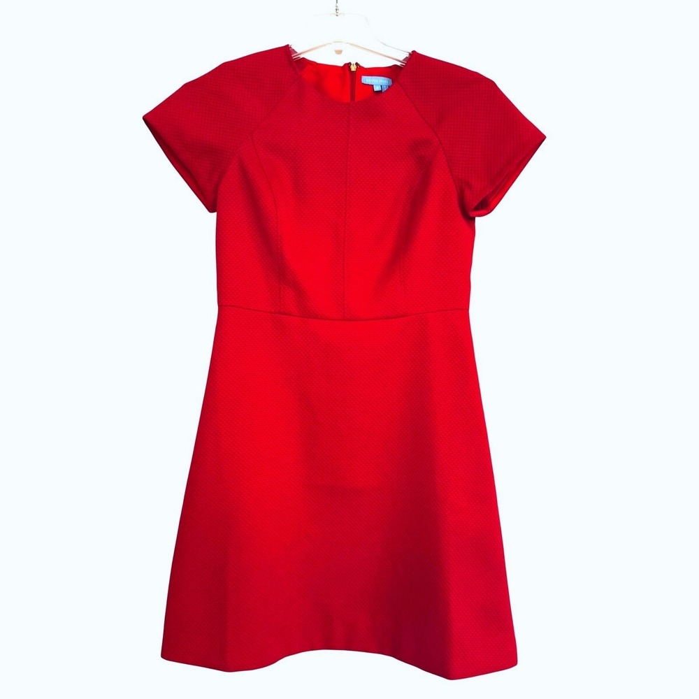 Draper James Red Textured Fit and Flare Short Sleeve Dress DRW0660 Women Size 8